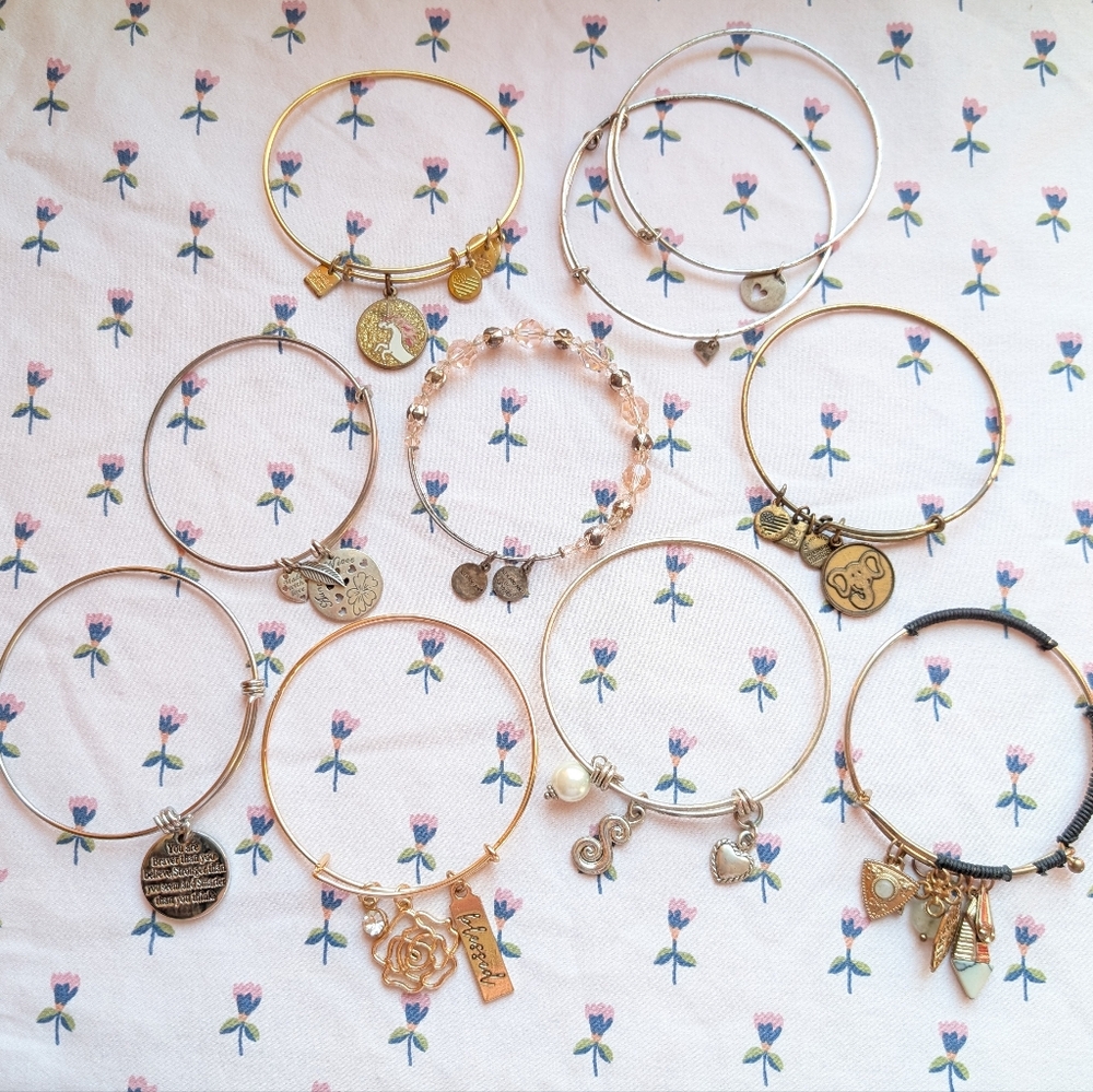 Silver and gold adjustable bangle bracelets